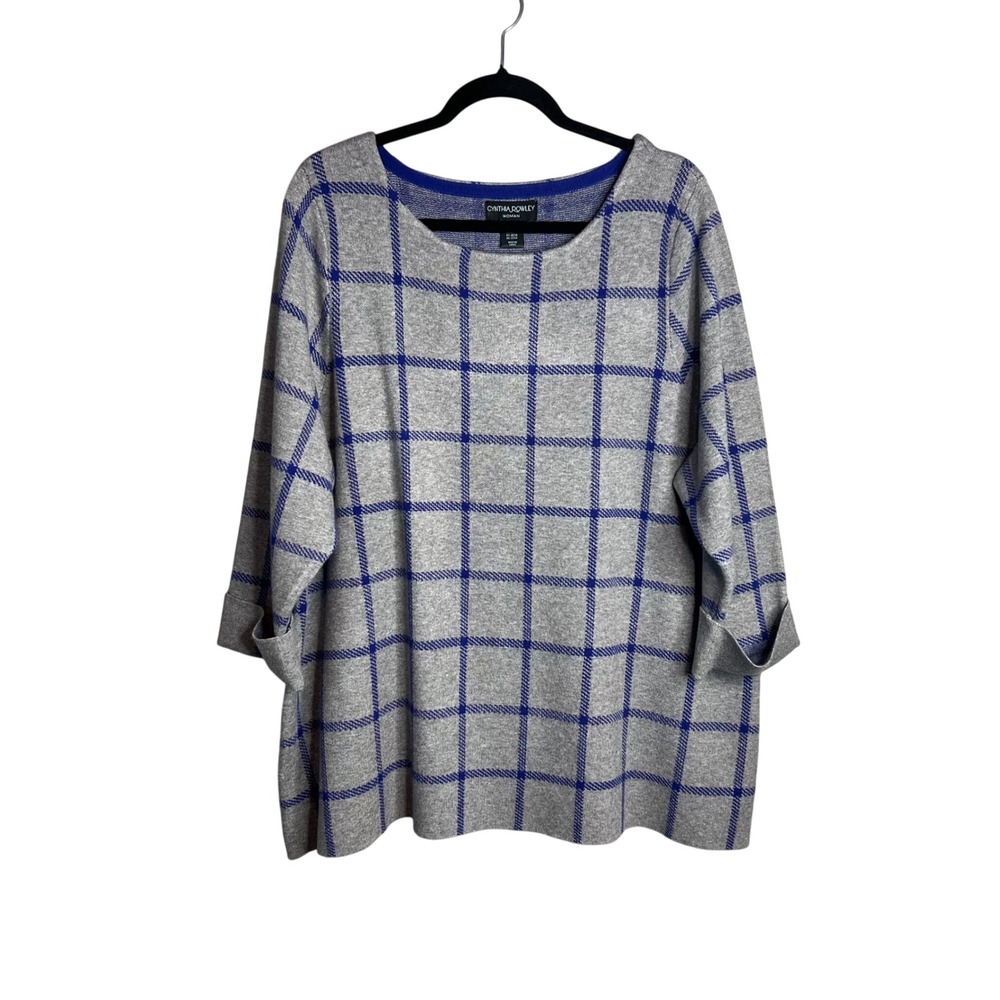 Cynthia Rowley  Boxy Sweater Top Plus Size 2X Gray Blue 3/4 Sleeve Knit‎ NEW